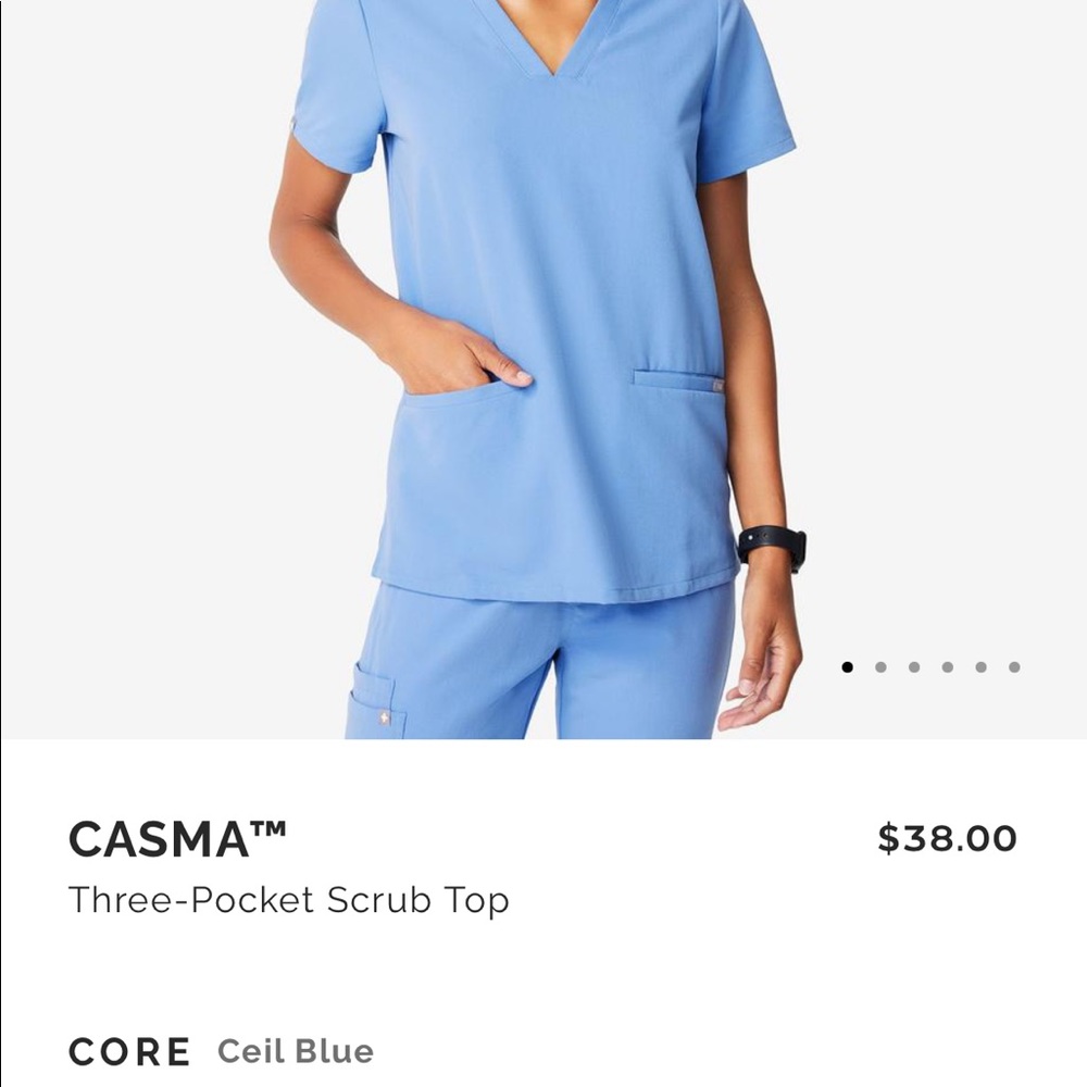 FIGS Casma three pocket scrub top in ceil blue